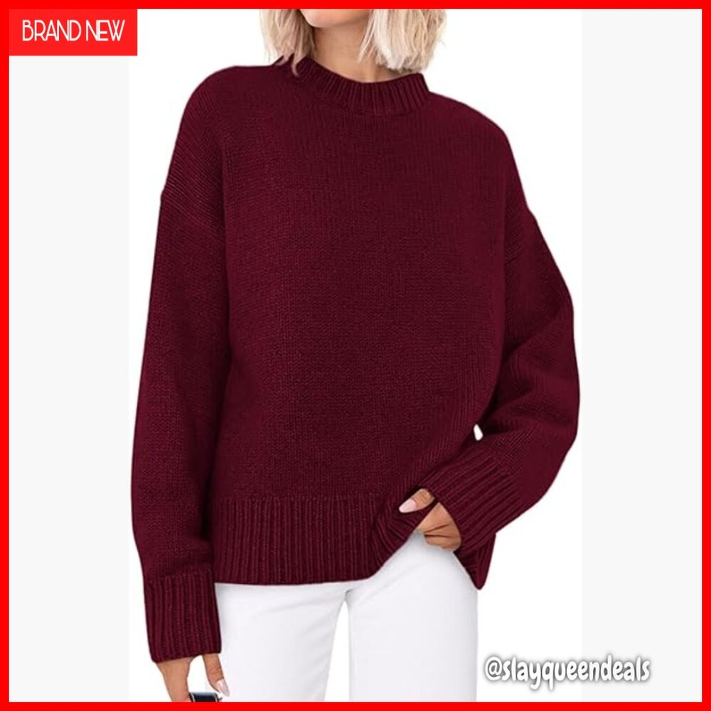 Oversized Crewneck Knit Pullover Sweater Long Sleeve Cozy Fall Winter